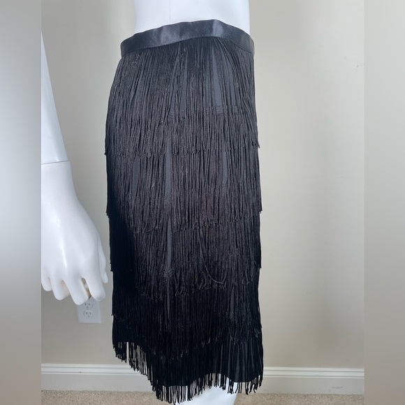 GAP All Over Fringe Satin Mini Skirt Black Sz 4 Party Cocktail Dancing Boho Chic - Picture 5 of 13